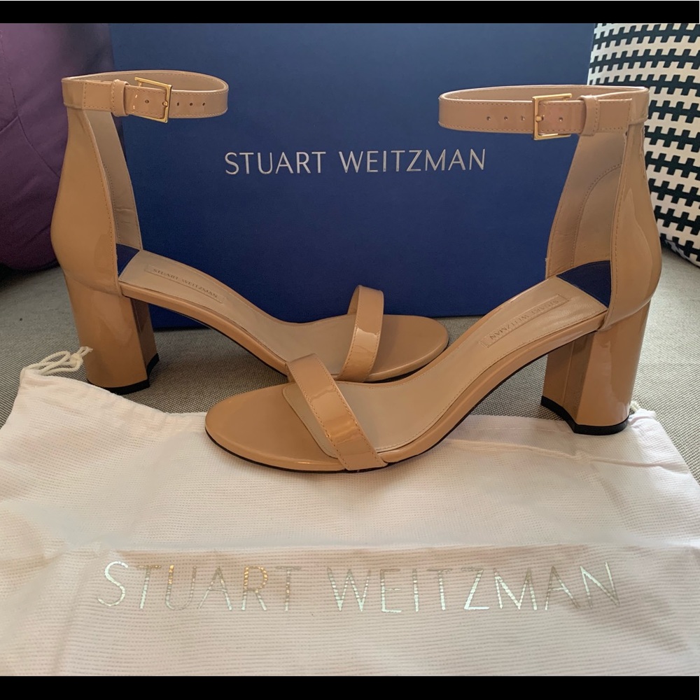 NIB Stuart Weitzman Tan Patent Nudist Sandal Sz 9